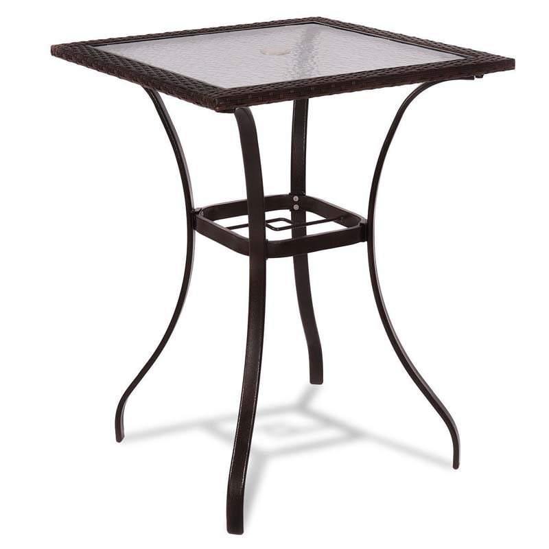 28.5'' Outdoor Patio Square Glass Top Table with Umbrella Hole - Bestoutdor