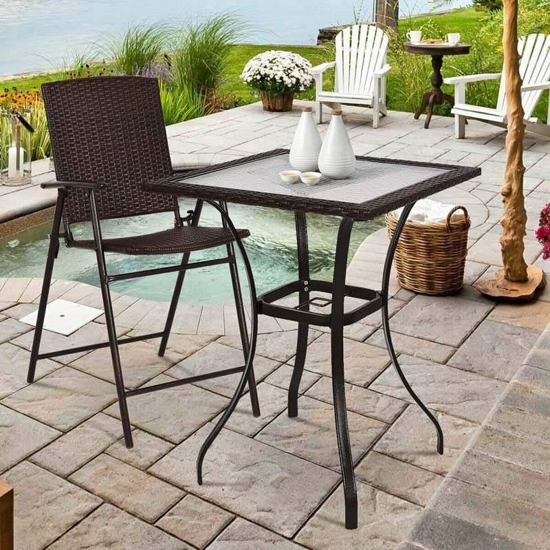 28.5'' Outdoor Patio Square Glass Top Table with Umbrella Hole - Bestoutdor