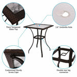 28.5'' Outdoor Patio Square Glass Top Table with Umbrella Hole - Bestoutdor