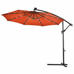 10' Solar LED Offset Patio Umbrella Hanging Market Umbrella Sun Shade with Heavy-Duty Cross Base