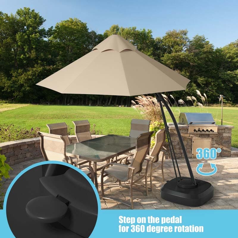 11 Feet Outdoor Cantilever Hanging Umbrella with Base and Wheels