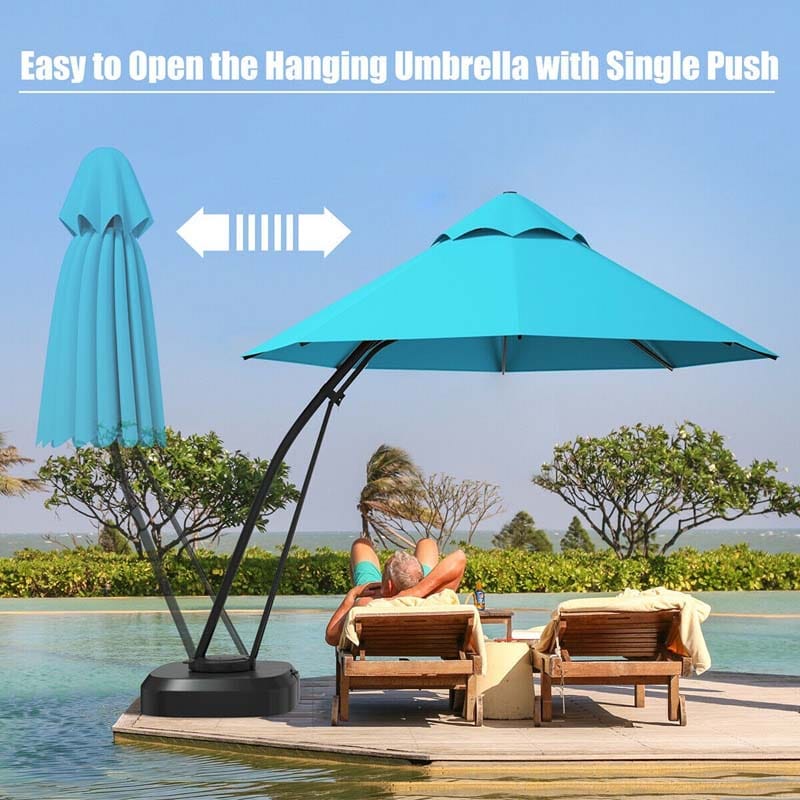 11 Feet Outdoor Cantilever Hanging Umbrella with Base and Wheels