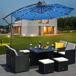 10' Solar LED Offset Patio Umbrella Hanging Market Umbrella Sun Shade with Heavy-Duty Cross Base