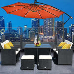 10' Solar LED Offset Patio Umbrella Hanging Market Umbrella Sun Shade with Heavy-Duty Cross Base