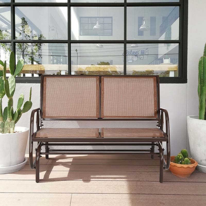 48" Outdoor Glider Bench 2 Person Patio Swing Glider Chair Backyard Rocking Loveseat Rocker Bench with Metal Frame, Breathable Fabric