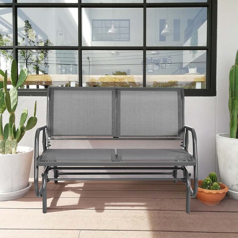 48" Outdoor Glider Bench 2 Person Patio Swing Glider Chair Backyard Rocking Loveseat Rocker Bench with Metal Frame, Breathable Fabric