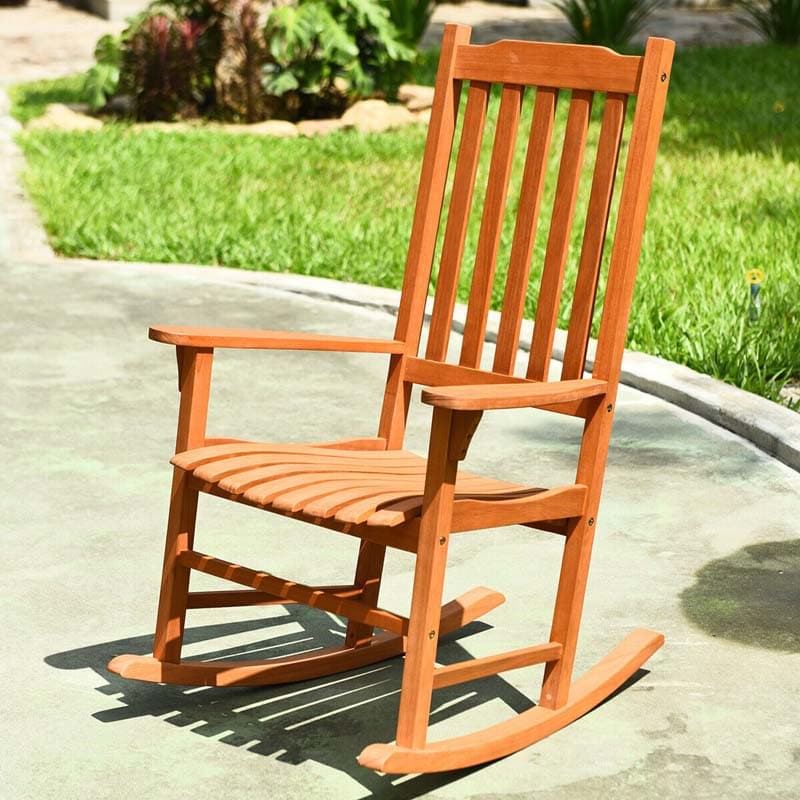 Bestoutdor Porch Rocking Chair Solid Eucalyptus Outdoor Single Rocker with Natural Finish for Patio Deck Garden