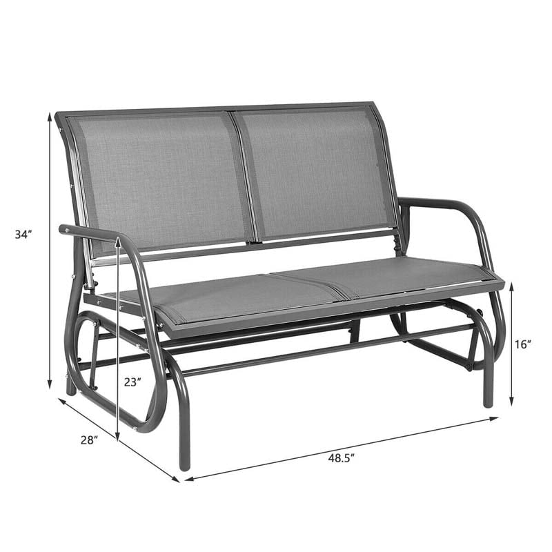 48" Outdoor Glider Bench 2 Person Patio Swing Glider Chair Backyard Rocking Loveseat Rocker Bench with Metal Frame, Breathable Fabric