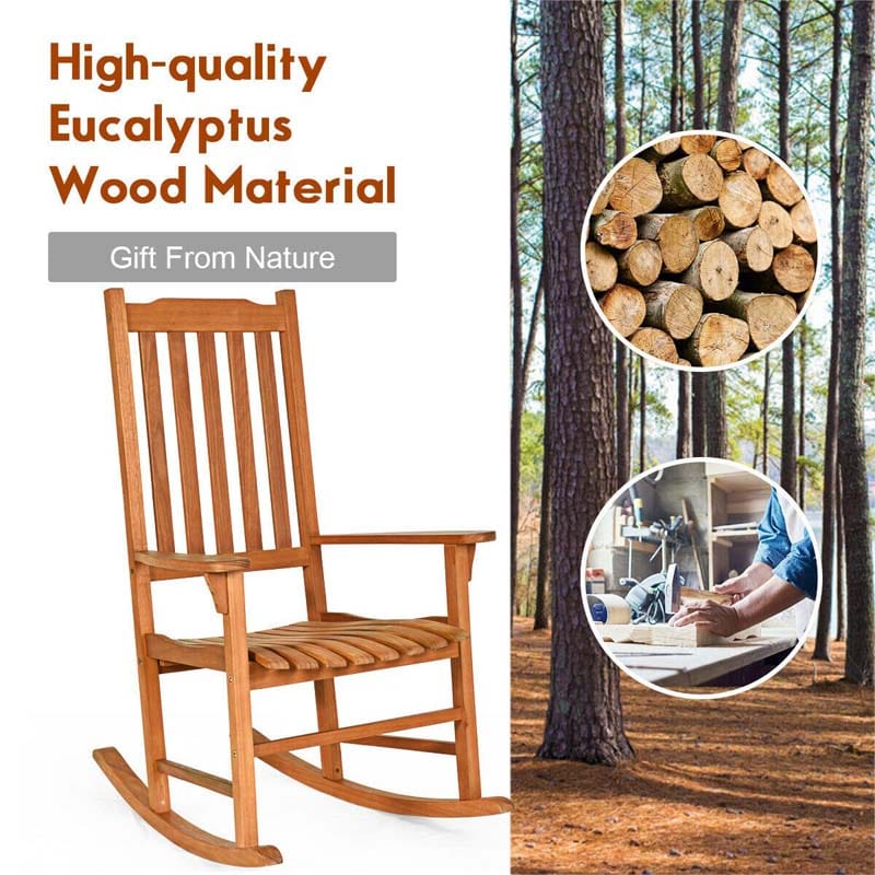 Bestoutdor Porch Rocking Chair Solid Eucalyptus Outdoor Single Rocker with Natural Finish for Patio Deck Garden