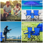 Portable Double Folding Picnic Chair with Umbrella & Mini Table