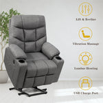 Power Lift Recliner Chair Elderly Lift Chair Fabric Electric Massage Reclining Sofa with 8 Point Massage Lumbar Heat USB Charge Port