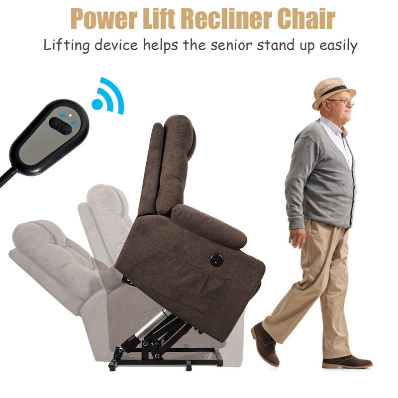 Power Lift Recliner Chair Elderly Lift Chair Fabric Electric Massage Reclining Sofa with 8 Point Massage Lumbar Heat USB Charge Port