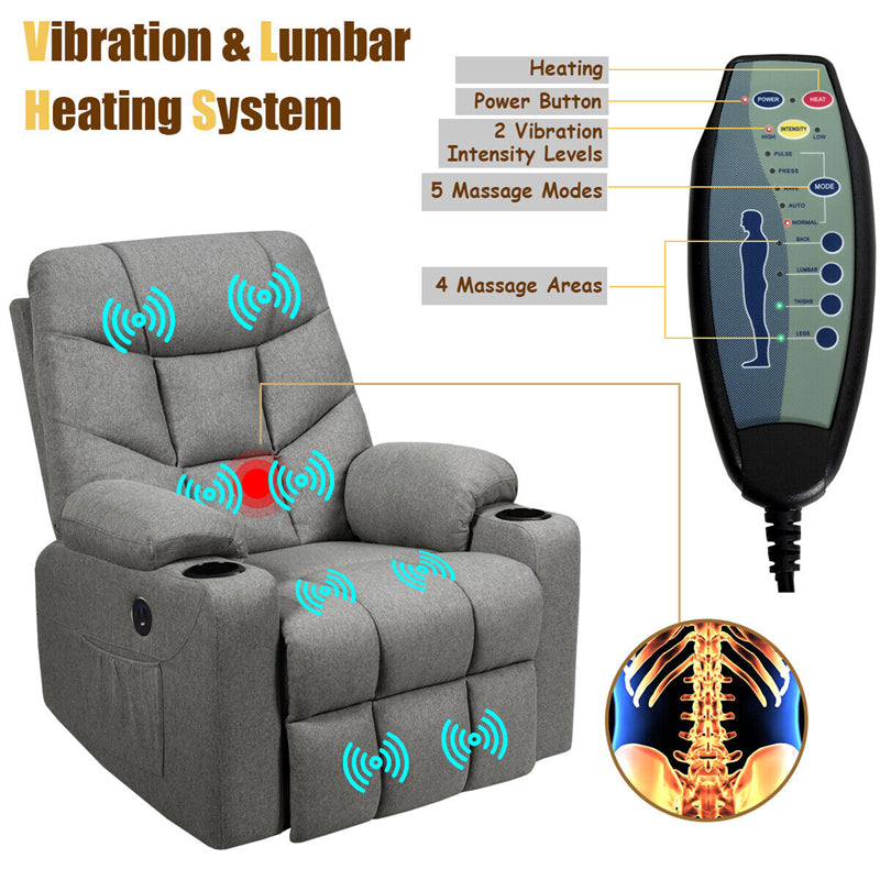 Power Lift Recliner Chair Elderly Lift Chair Fabric Electric Massage Reclining Sofa with 8 Point Massage Lumbar Heat USB Charge Port