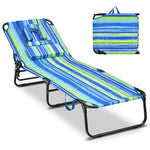 Folding Beach Chaise Lounge Chair 5-Position Adjustable Sunbathing Recliner with Face Hole & Detachable Pillows