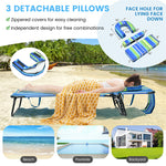 Folding Beach Chaise Lounge Chair 5-Position Adjustable Sunbathing Recliner with Face Hole & Detachable Pillows