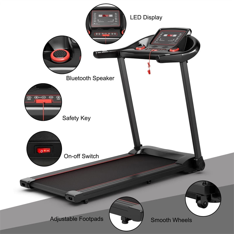 Folding Treadmill SuperFit 2.25HP Electric Treadmill Compact Walking Running Machine with APP Control & Bluetooth Speaker