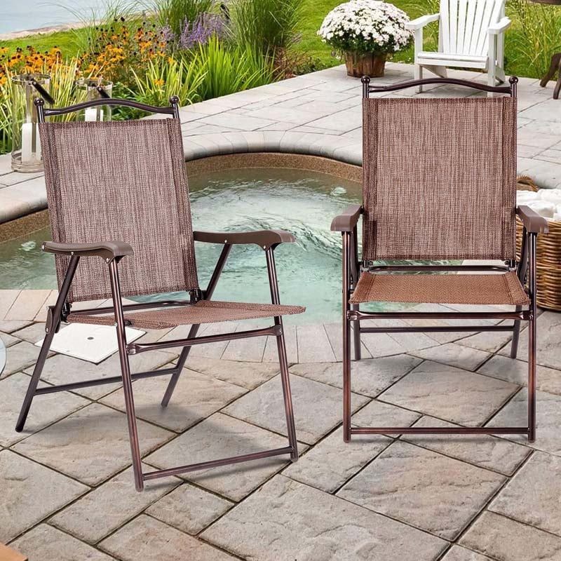 Set of 2 Patio Folding Chairs Sling Back Camping Deck Chairs Outdoor Lawn Chairs