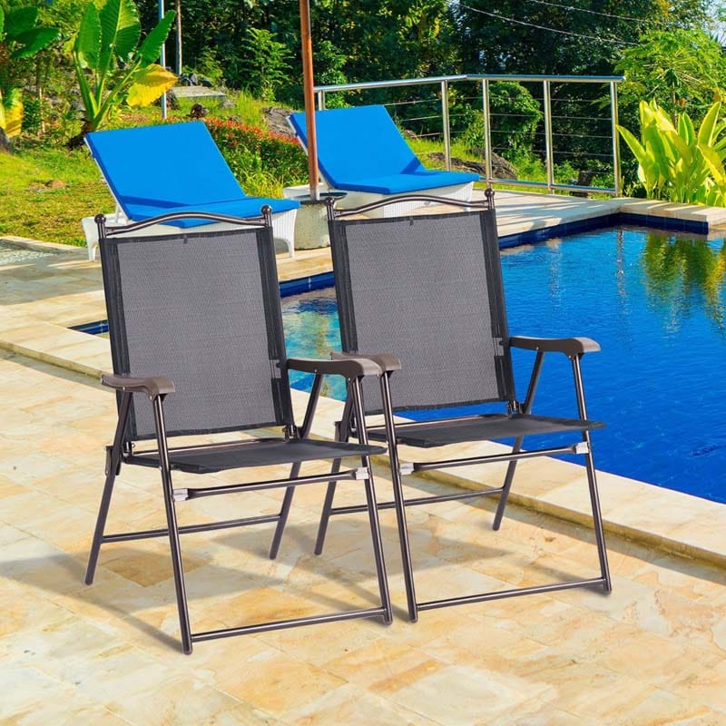 Set of 2 Patio Folding Chairs Sling Back Camping Deck Chairs Outdoor Lawn Chairs