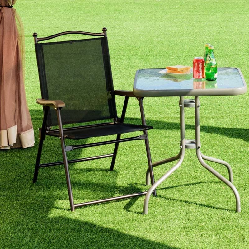 Set of 2 Patio Folding Chairs Sling Back Camping Deck Chairs Outdoor Lawn Chairs