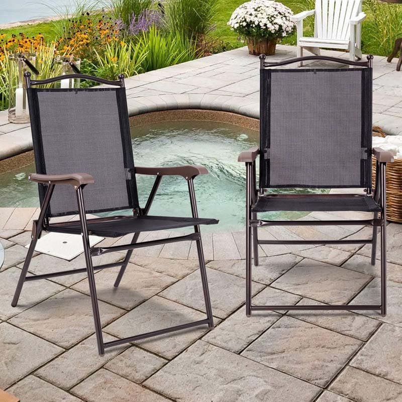 Set of 2 Patio Folding Chairs Sling Back Camping Deck Chairs Outdoor Lawn Chairs