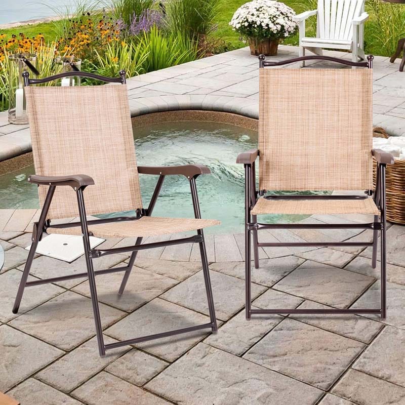 Set of 2 Patio Folding Chairs Sling Back Camping Deck Chairs Outdoor Lawn Chairs