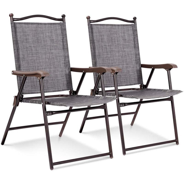 Set of 2 Patio Folding Chairs Sling Back Camping Deck Chairs Outdoor Lawn Chairs