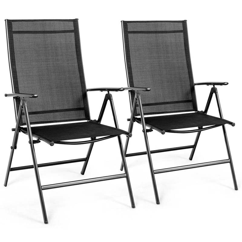 Set of 2 Patio Folding Dining Chair Adjustable Reclining Camping Chair Portable Outdoor Chair