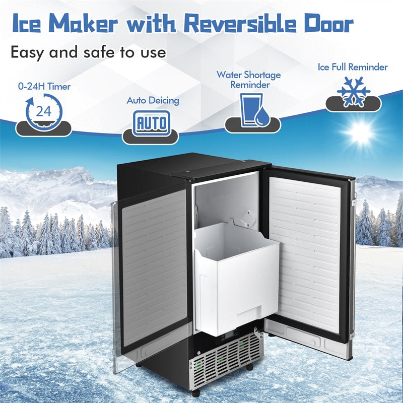 15" Undercounter Ice Maker 80lbs/24H Freestanding & Built-in Ice Machine Commercial Ice Maker with Drain Pump