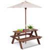 Kids Outdoor Picnic Table Toddler Wood Patio Table & Bench Set with Removable Folding Umbrella for Backyard Garden Lawn