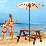 Kids Outdoor Picnic Table Toddler Wood Patio Table & Bench Set with Removable Folding Umbrella for Backyard Garden Lawn