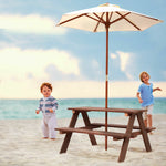 Kids Outdoor Picnic Table Toddler Wood Patio Table & Bench Set with Removable Folding Umbrella for Backyard Garden Lawn