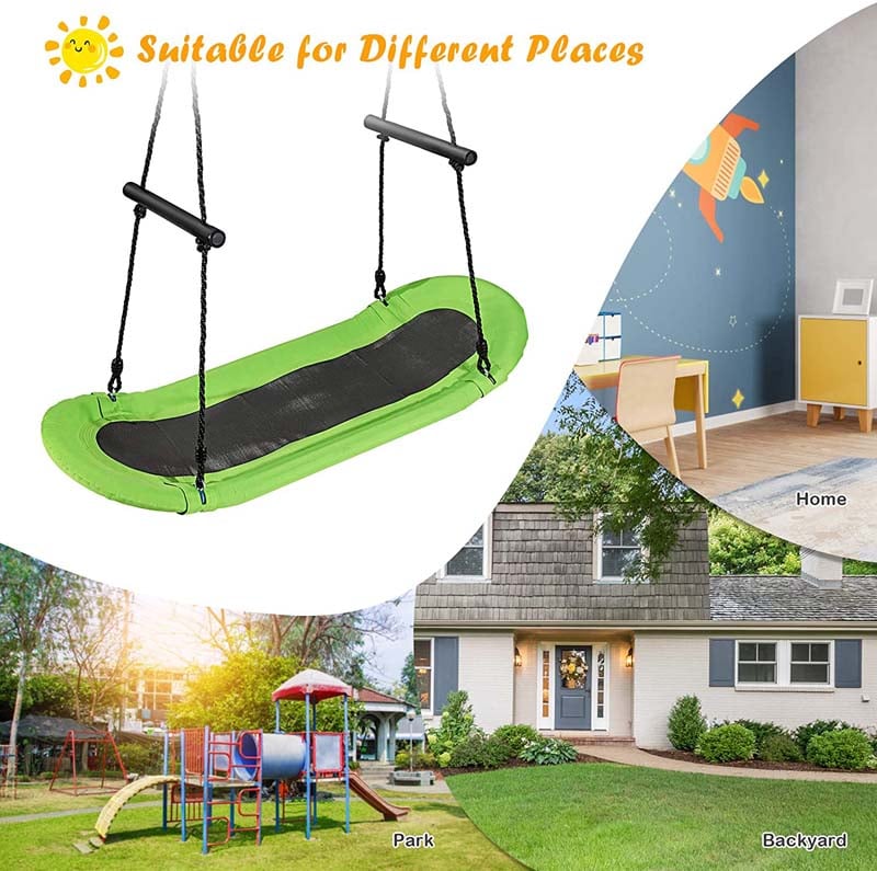 Saucer Tree Swing Adjustable Height Surfing Swing with Soft Handles & Padded Edge, Oval Hanging Platform Swing for Kids Outdoor Indoor Fun