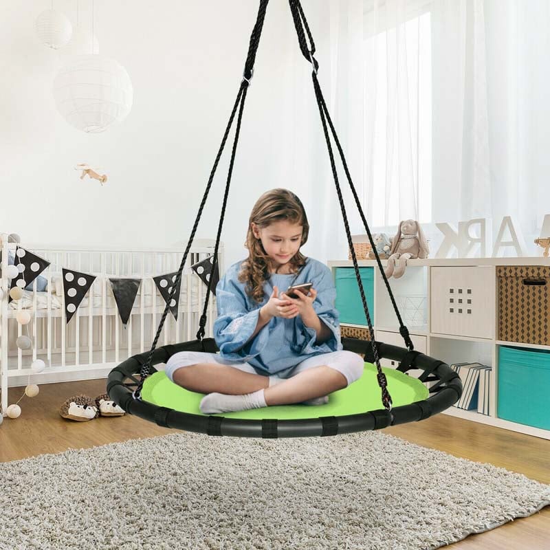 40" Kids Flying Saucer Tree Swing Set Indoor Outdoor Play Round Swing with Adjustable Heights & Multi-play Rope for Kids Adults