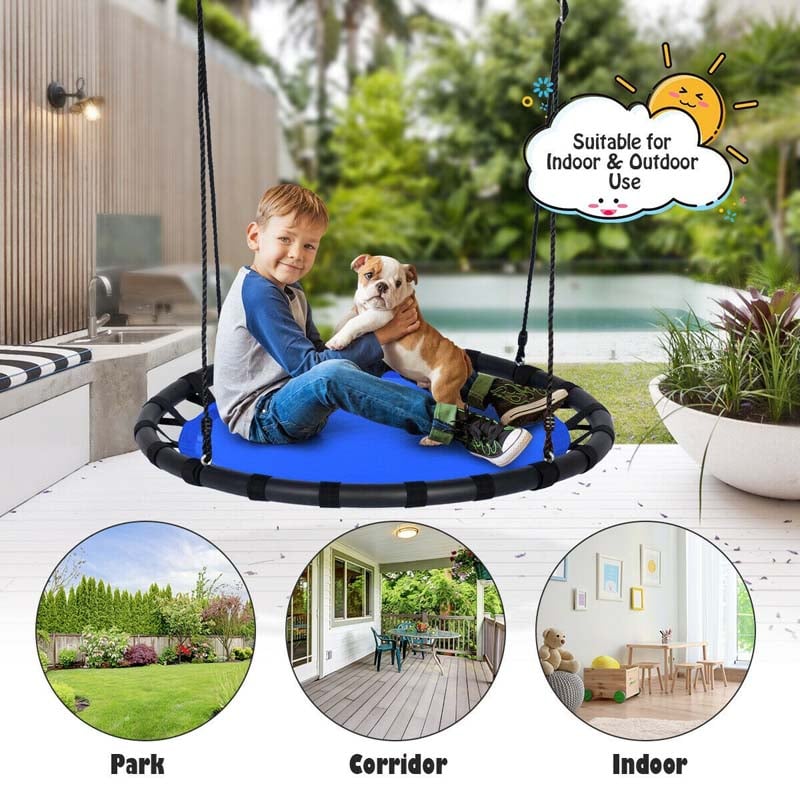 40" Kids Flying Saucer Tree Swing Set Indoor Outdoor Play Round Swing with Adjustable Heights & Multi-play Rope for Kids Adults