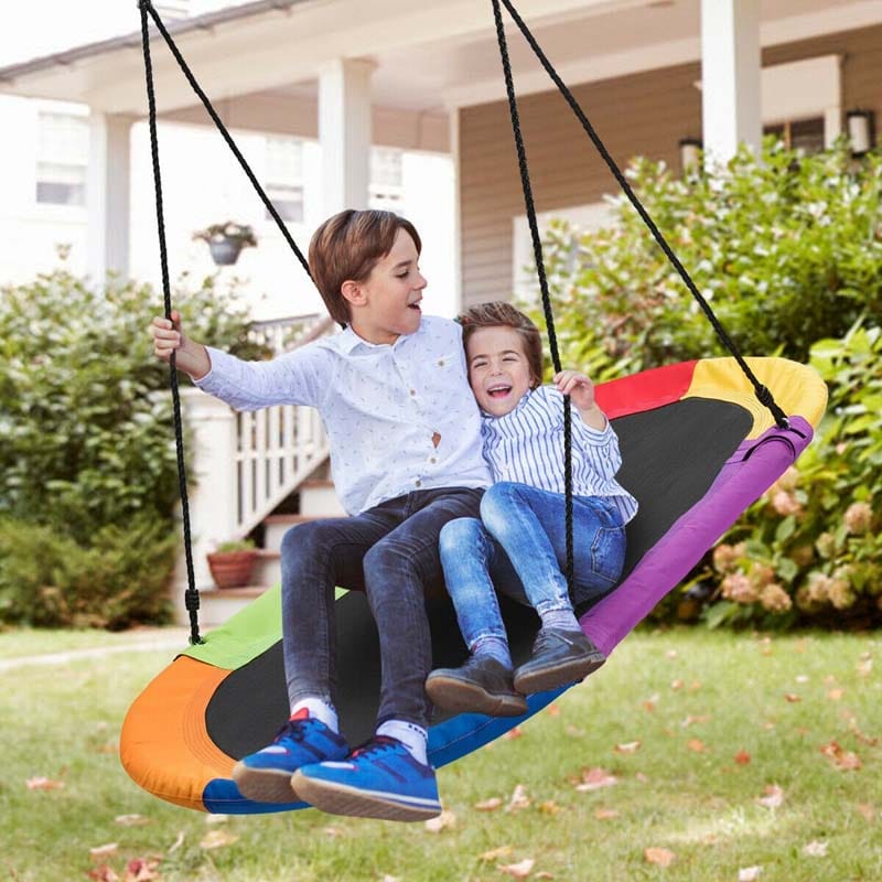 60" Giant Saucer Tree Swing Waterproof Platform Swing Outdoor Oval Flying Swing Set with Adjustable Hanging Straps for Kids Backyard