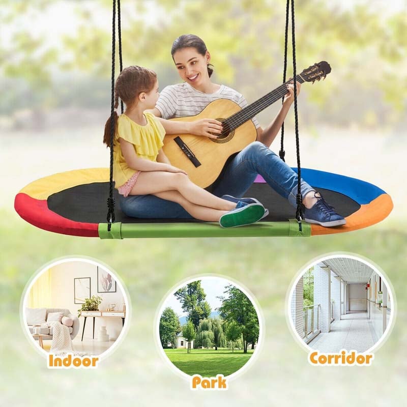 60" Giant Saucer Tree Swing Waterproof Platform Swing Outdoor Oval Flying Swing Set with Adjustable Hanging Straps for Kids Backyard