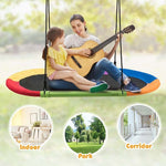 60" Giant Saucer Tree Swing Waterproof Platform Swing Outdoor Oval Flying Swing Set with Adjustable Hanging Straps for Kids Backyard