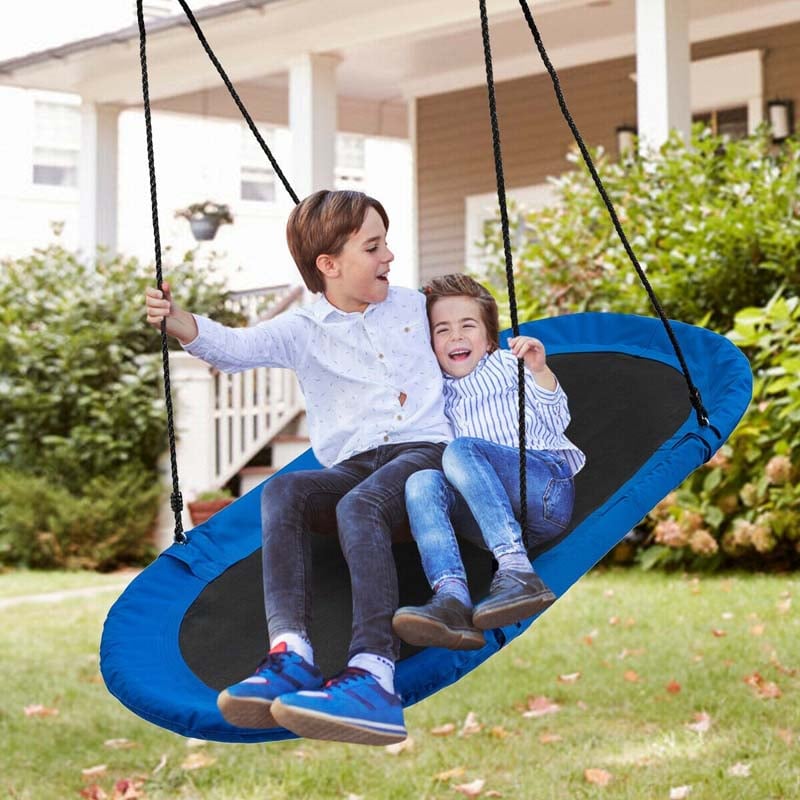 60" Giant Saucer Tree Swing Waterproof Platform Swing Outdoor Oval Flying Swing Set with Adjustable Hanging Straps for Kids Backyard