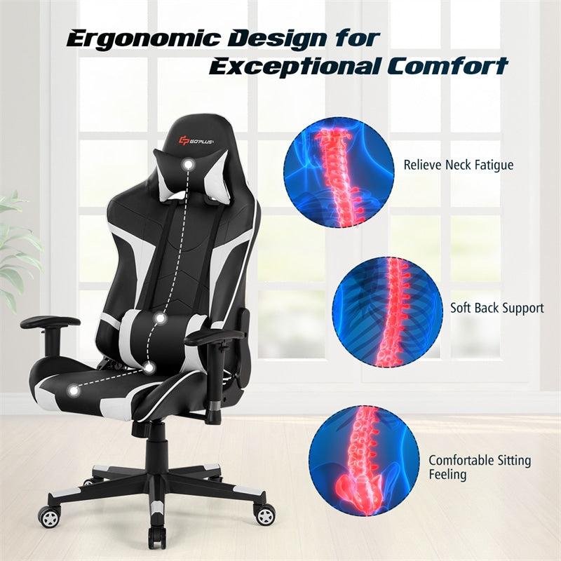 Adjustable Massage Gaming Chair High Back PU Leather Racing Gaming Chair Office Computer Reclining Chair with Lumbar Support