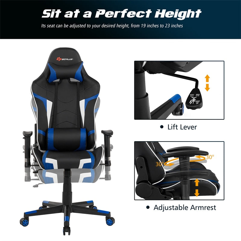 Adjustable Massage Gaming Chair High Back PU Leather Racing Gaming Chair Office Computer Reclining Chair with Lumbar Support