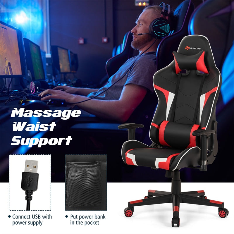 Adjustable Massage Gaming Chair High Back PU Leather Racing Gaming Chair Office Computer Reclining Chair with Lumbar Support