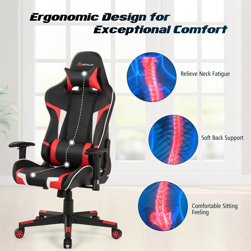 Adjustable Massage Gaming Chair High Back PU Leather Racing Gaming Chair Office Computer Reclining Chair with Lumbar Support