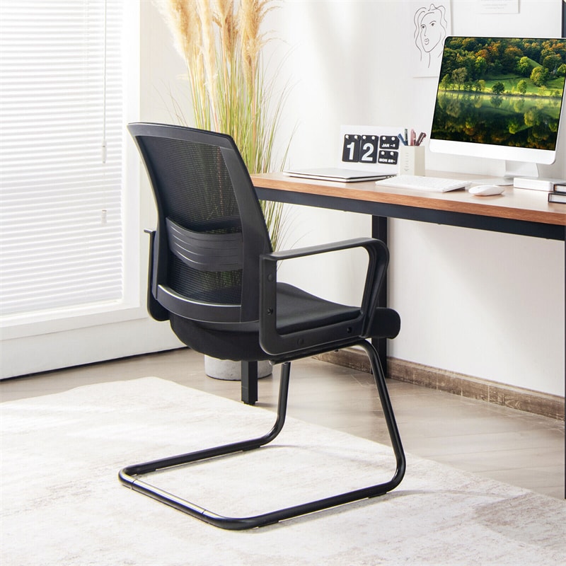 Mid Back Mesh Office Guest Chair Conference Chair with Adjustable Lumbar Support & Upholstered Seat