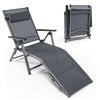 Outdoor Aluminum Folding Chaise Lounge Reclining Patio Lounge Chair with Headrest Pillow, 8-Level Adjustable Backrest & 2 Leg Positions