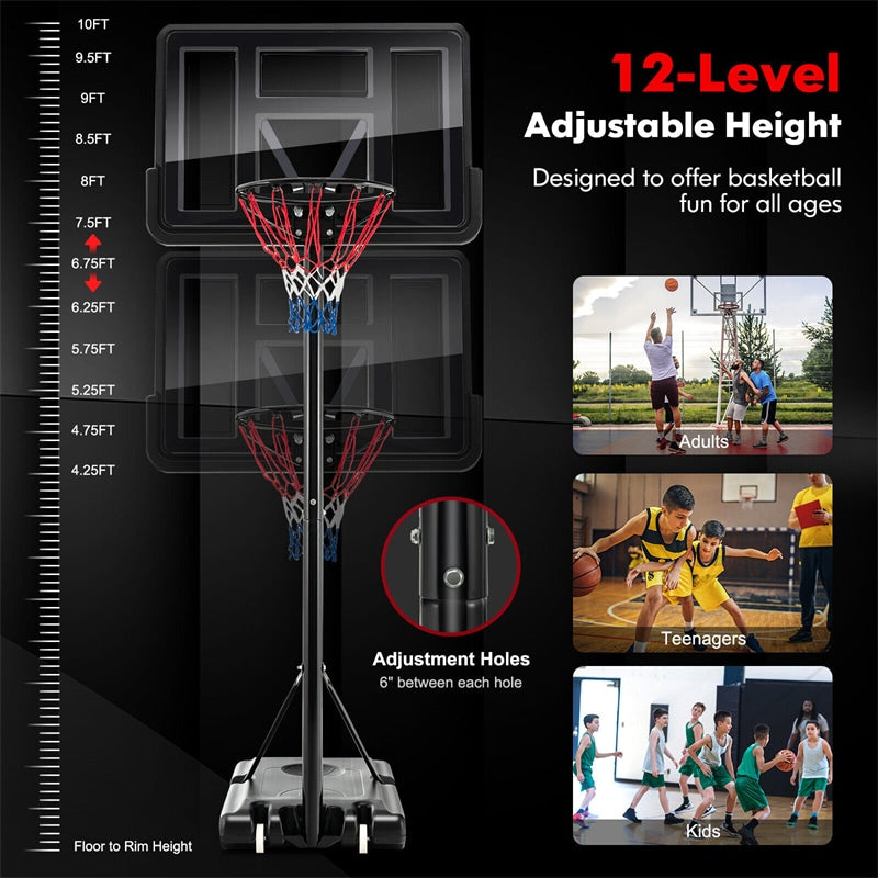 Portable Basketball Hoop 4.25-10FT Height Adjustable Basketball Goal System for Kids Adults with 44" Shatterproof Backboard & 2 Nets