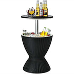 3 in 1 Outdoor Cool Bar Table Rattan Style Patio Cooler Table 8 Gallon Beer Wine Cooler All-Weather Ice Bucket with Retratable Tabletop, Drain Plug