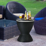 3 in 1 Outdoor Cool Bar Table Rattan Style Patio Cooler Table 8 Gallon Beer Wine Cooler All-Weather Ice Bucket with Retratable Tabletop, Drain Plug