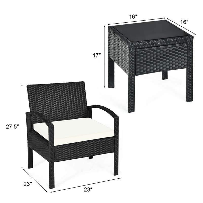 3 Pcs Patio Rattan Furniture Set Cushioned Sofa Deck - Bestoutdor