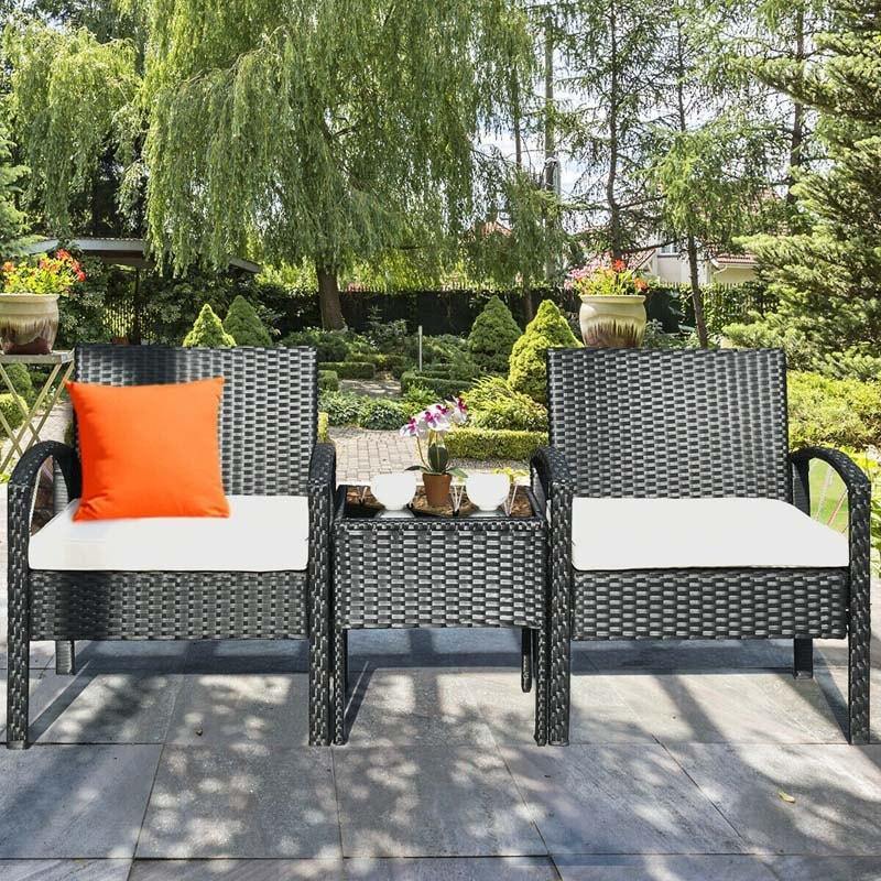 3 Pcs Patio Rattan Furniture Set Cushioned Sofa Deck - Bestoutdor