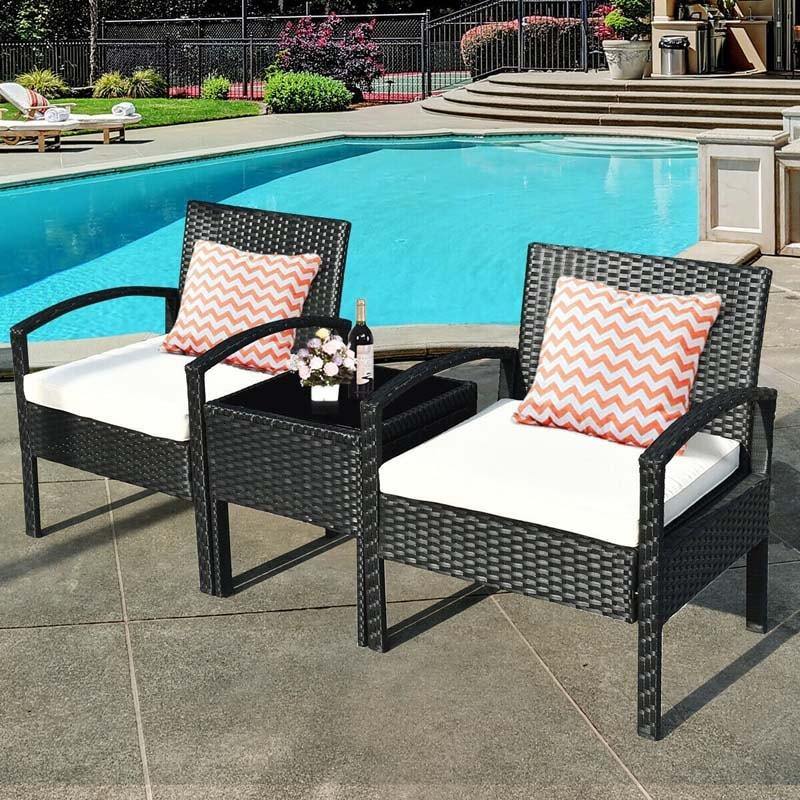 3 Pcs Patio Rattan Furniture Set Cushioned Sofa Deck - Bestoutdor